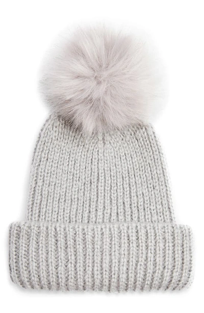 Topshop Recycled Knitted Fur Pom Pom Beanie In Gray-grey