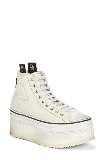 R13 Grosgrain-trimmed Distressed Canvas Platform High-top Sneakers In Ecru