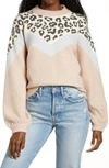 ALL IN FAVOR LEOPARD COLORBLOCK SWEATER,LT15118-001