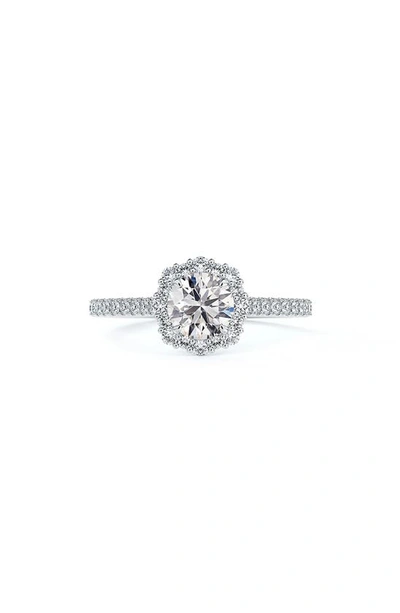 Forevermark Center Of My Universe® Floral Halo Engagement Ring With Diamond Band In Platinum-d0.30ct