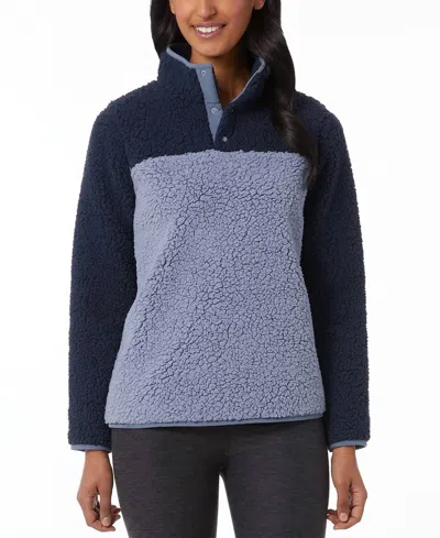 32 Degrees Activewear Sherpa Mock-neck Sweatshirt In Blue/purple In Gray