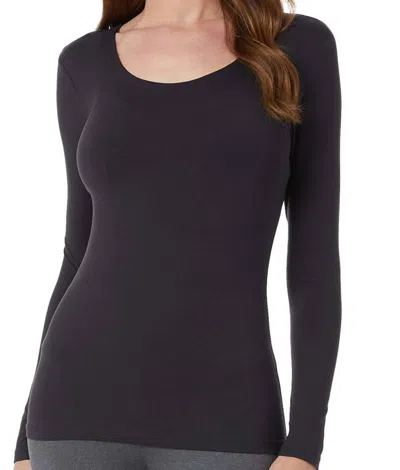32 Degrees Cozy Heat Scoop-neck Top In Black
