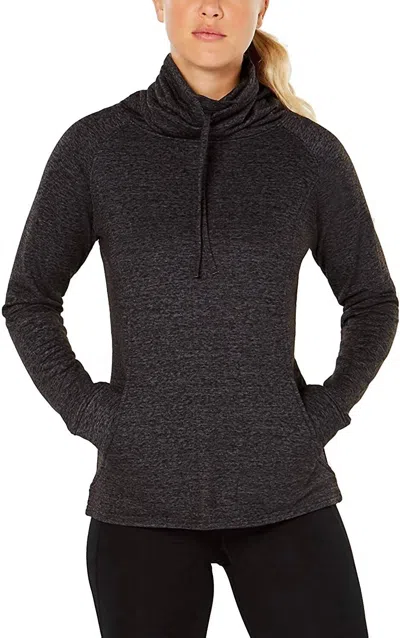 32 Degrees Fleece Funnel Neck Top In Heather Charcoal In Black
