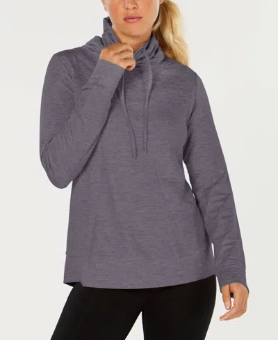 32 Degrees Fleece Funnel Neck Top In Nep Heather Gray Combo In Purple
