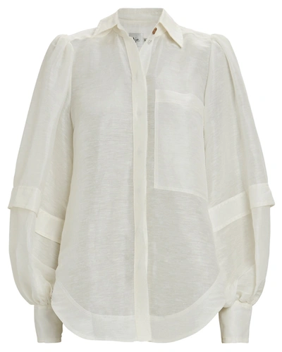 Aje Balloon-sleeve Slubbed Linen-blend Shirt In White