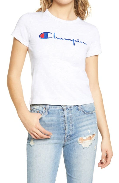 Champion Plus Size Classic Logo Graphic T-shirt In White/blue