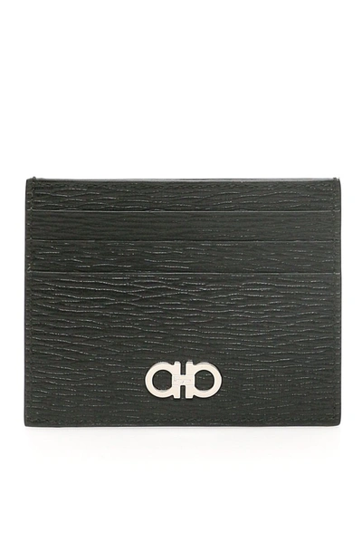 Ferragamo Revival Gancini Leather Card Case In Grey
