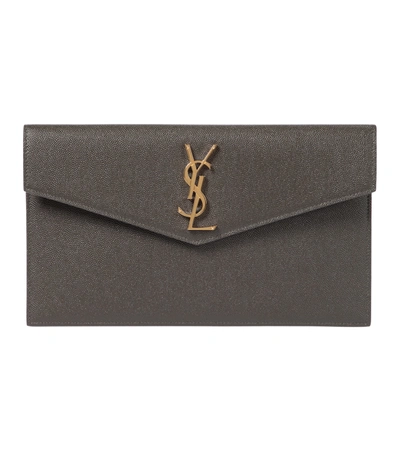 Saint Laurent Medium Monogram Envelope Clutch Bag In Grey