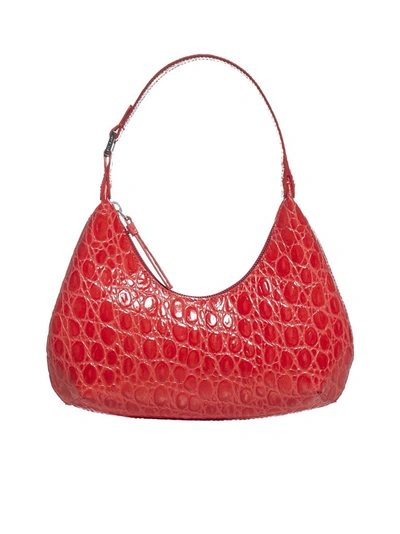 By Far Baby Amber Mini Croc-effect Leather Shoulder Bag In Red