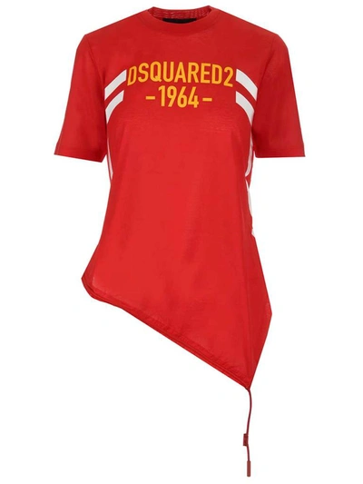 Dsquared2 Logo Printed Asymmetric T In Red