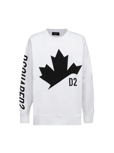 Dsquared2 Printed Over Cotton Jersey Sweatshirt In White