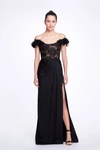 MARCHESA OFF THE SHOULDER EMBROIDERED GOWN,MC21PFG3811-16