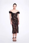 MARCHESA OFF THE SHOULDER EMBROIDERED TULLE COCKTAIL DRESS,MC21PFM3904-18
