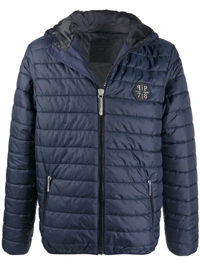 Philipp Plein Quilted Hooded Jacket In Blue