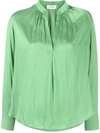 Zadig & Voltaire Tink V-neck Satin Blouse In Green