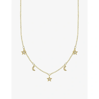Thomas Sabo Magic Stars Moon And Stars Gold-plated Sterling Silver Cubic Zironia Necklace In White