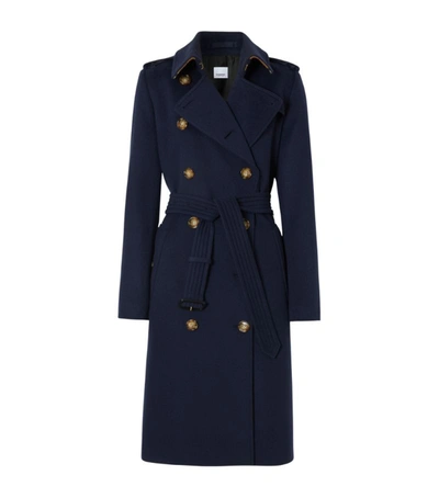 Burberry Belted Trench Coat In Blue