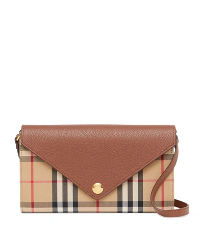 Burberry Vintage Check & Leather Chain Wallet In Brown