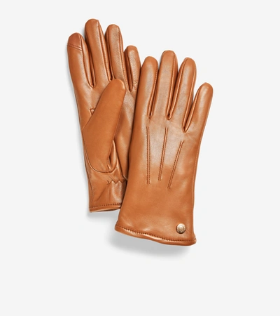 Cole Haan Leather Tech Gloves In British Tan