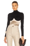 Fleur Du Mal Mock Neck Long Sleeve Bodysuit In Black & Bone