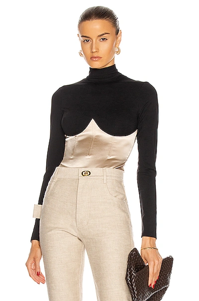 Fleur Du Mal Mock Neck Long Sleeve Bodysuit In Black & Bone