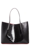 Christian Louboutin Large Cabarock Croc Embossed Leather Tote In Black