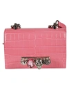 Alexander Mcqueen Mini Jewelled Croc Embossed Leather Crossbody Bag In Betony Pink