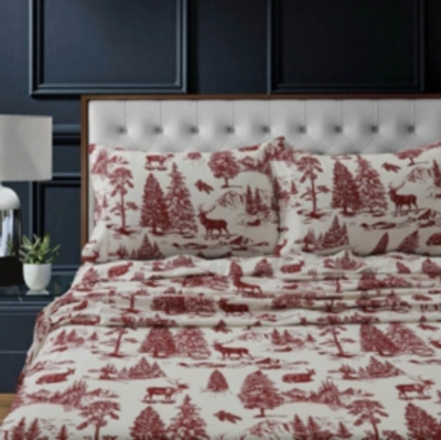 Tribeca Living Mountain Toile Heavyweight Flannel King Sheet Set Bedding In Deep Red