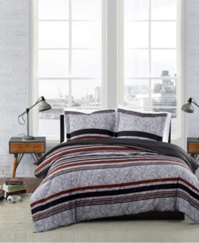 London Fog Warren Stripe 3 Piece Comforter Set, Full/queen In Gray