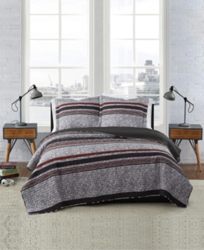 London Fog Warren Stripe Full Queen 3-piece Quilt Set In Gray