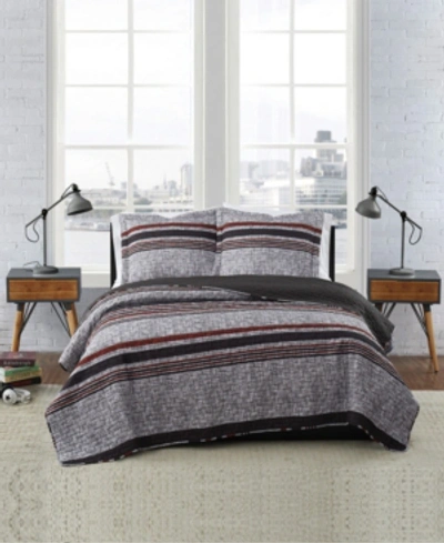 London Fog Warren Stripe Twin Xl 2-piece Quilt Set In Black