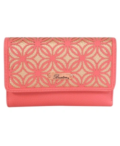 Buxton Women's Metallic Laser Cut Rfid Mid-size Trifold Wallet In Coral