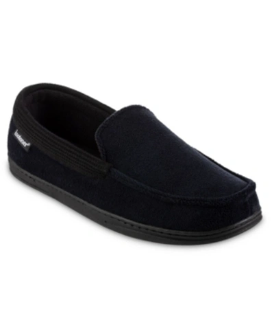 Isotoner Signature Signature Men's Microterry And Waffle Travis Moccasin Slippers In Black