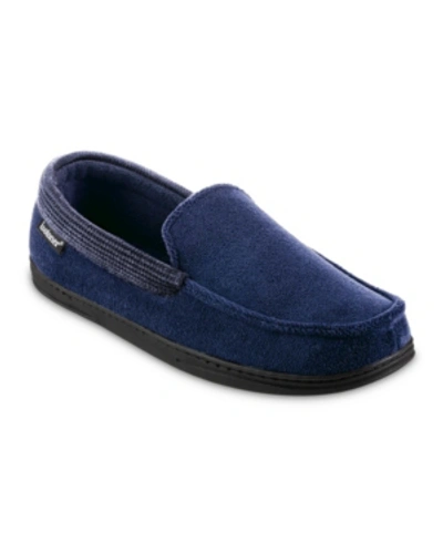 Isotoner Signature Signature Men's Microterry And Waffle Travis Moccasin Slippers In Navy Blue