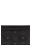 Mcm Mini Visetos Coated Canvas Card Case In Black