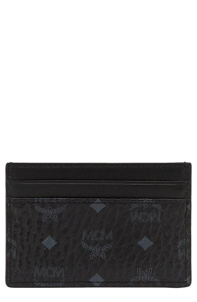 Mcm Mini Visetos Coated Canvas Card Case In Black