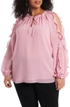 1.state 1. State Ruffle Cold-shoulder Georgette Top In Rose Pink