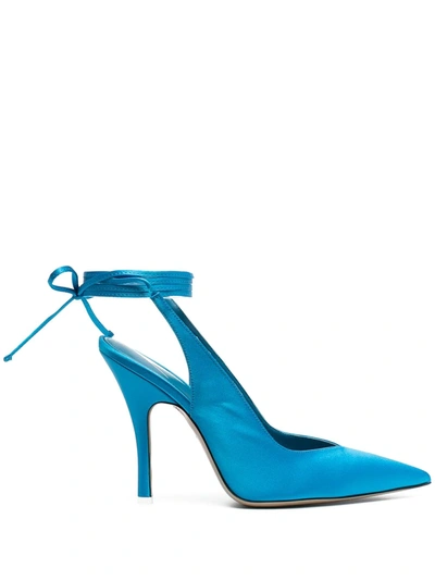 Attico Ankle-tied Leather Pumps In Blue
