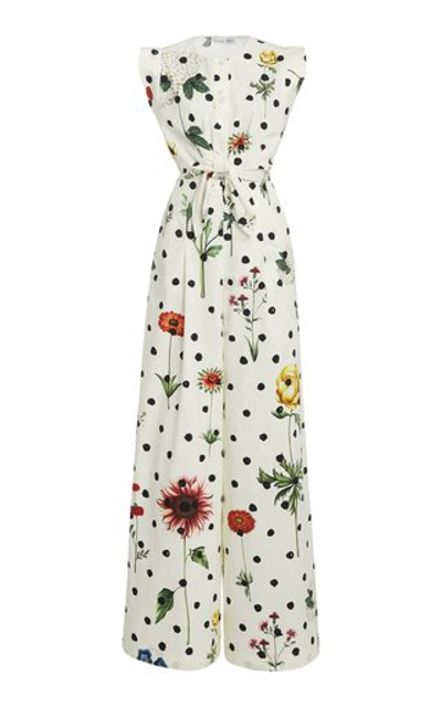 Oscar De La Renta Cutout Floral-print Cotton-blend Poplin Jumpsuit