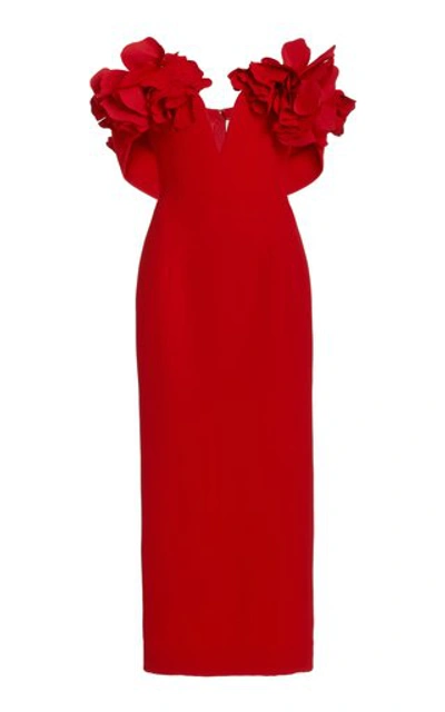 Oscar De La Renta Women's Flower-embellished Cady Cocktail Dress In Red