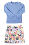 Ruggedbutts Baby Boys Rashguard T-shirt And Swim Trunk, 2 Piece Set In Blue