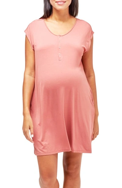 Nom Maternity Clementine Maternity/nursing Nightgown In Light Pastel Pink