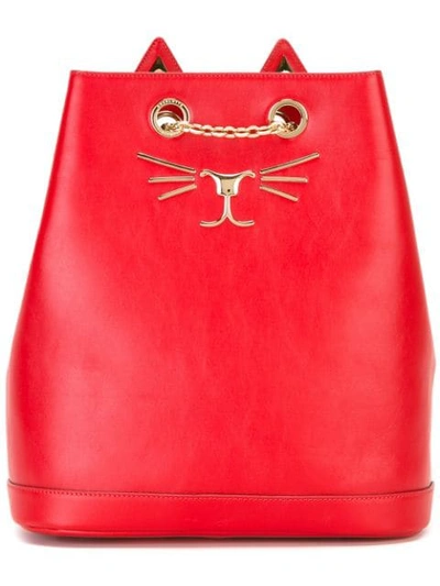 Charlotte Olympia Feline Croc-embossed Leather Backpack In Red