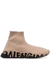 Balenciaga 30mm Speed Graffiti Knit Sneakers In Beige