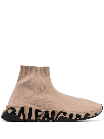 Balenciaga 30mm Speed Graffiti Knit Trainers In Beige