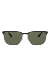Ray Ban 59mm Square Sunglasses In Silver/shiny Black/dark Green
