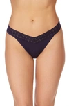 Hanky Panky Dream Lace Trim Modal Original Rise Thong In Indigo