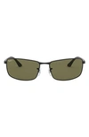 Ray Ban 61mm Polarized Rectangle Sunglasses In Black/ Green