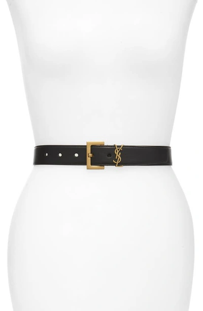 SAINT LAURENT LAQUE YSL MONOGRAM LEATHER BELT,634437BOO0W