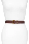 Saint Laurent Laque Ysl Monogram Leather Belt In Rouge Legion
